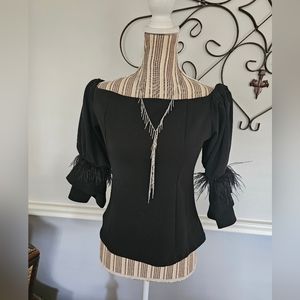Garcia Black Feather Off Shoulder Fitted Top Small